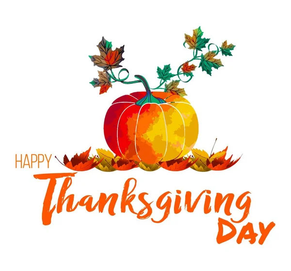 Happy Thanksgiving Day Greetings Ripe Pumpkin Autumn Fall Leaves — Vetor de Stock