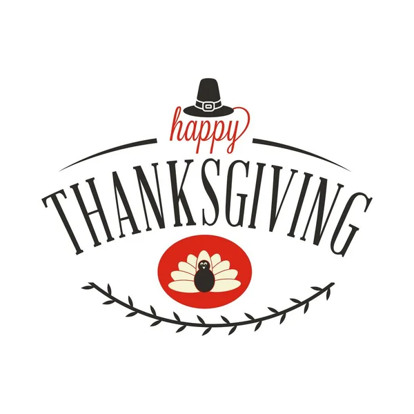 Happy Thanksgiving Greetings Typography Hat Turkey Laurel —  Vetores de Stock