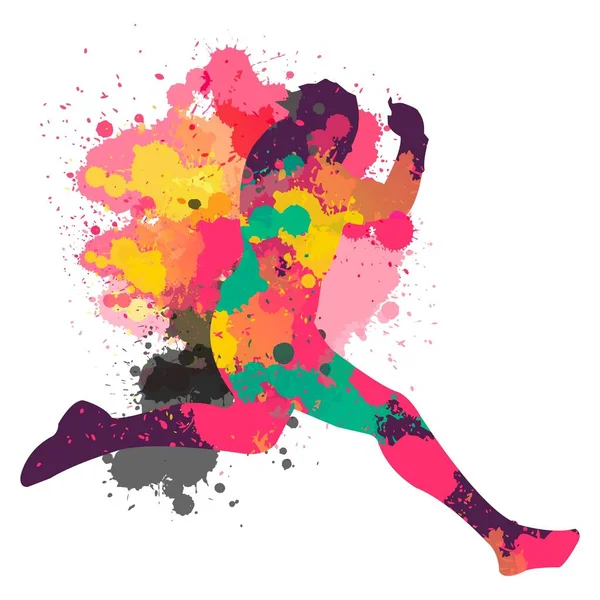 Person Running Multicolored Ink Splattered — Stock Vector