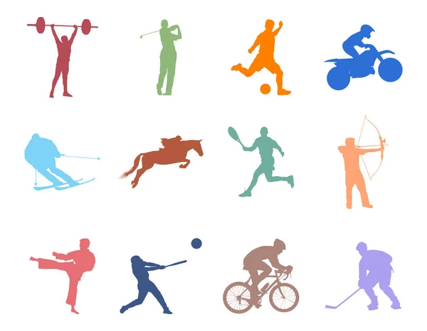 Verschiedene Sportaktivitäten Silhouette Icon Set — Stockvektor