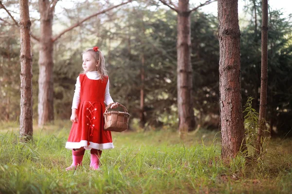 Una Niña Con Sombrero Rojo Vestidos Está Caminando Parque Cosplay — Foto de Stock