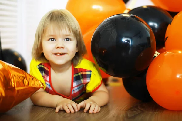 Baby Birthday Decorated Area Portrait Happy Kid Indoo — Stock Photo, Image