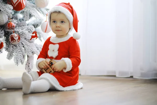 Feliz Brilhante Natal Bebê Adorável Desfrutar Natal Memórias Infância Santa — Fotografia de Stock