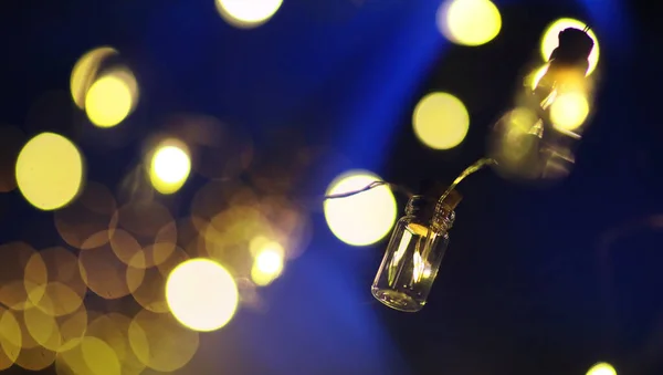 Guirnalda Navidad Botellas Vidrio Frascos Con Una Planta Interior Año —  Fotos de Stock