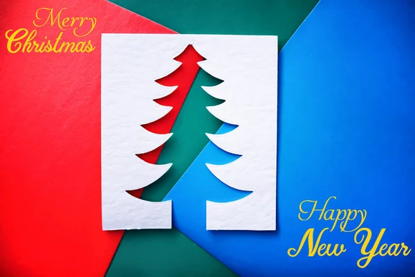 Christmas Tree Paper Cutting Design Papercraft Card White Red Green — Fotografia de Stock