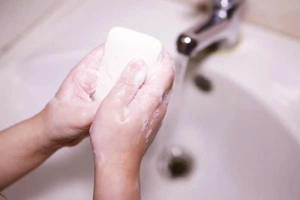 Regras Higiene Lavagem Das Mãos Antes Das Refeições Tratamento Antibacteriano — Fotografia de Stock