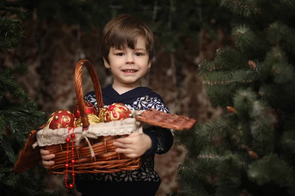 Little Child New Year Tree Children Decorate Christmas Tree Baby — Stock Photo, Image