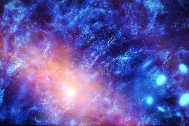 Bulutsular ve yıldız ile uzak bir galaksi evrende astronomik fotoğrafı