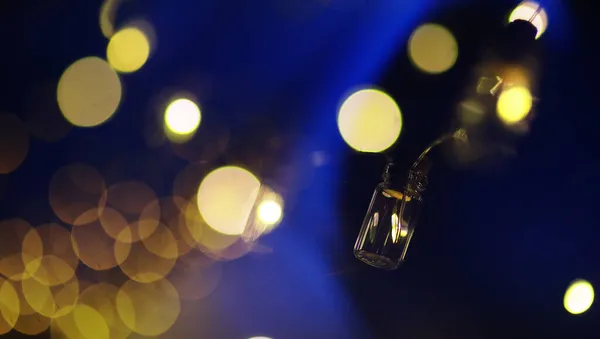 圣诞花环玻璃瓶 罐子里面有植物 新的一年和圣诞节的概念 一个由灯泡组成的花环 灯火通明 灯火通明 — 图库照片