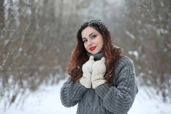 Όμορφο Κορίτσι Ένα Όμορφο Πάρκο Χειμώνα Για Μια Βόλτα — Φωτογραφία Αρχείου
