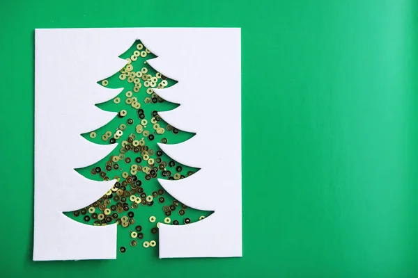 Christmas Tree Paper Cutting Design Papercraft Card White Red Green — Stock Photo, Image