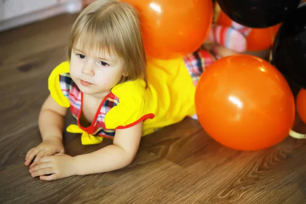 Baby Birthday Decorated Area Portrait Happy Kid Indoo — Stock Photo, Image