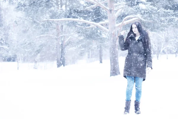 Piękna Dziewczyna Parku Snow Zima Piękny Dzień — Zdjęcie stockowe