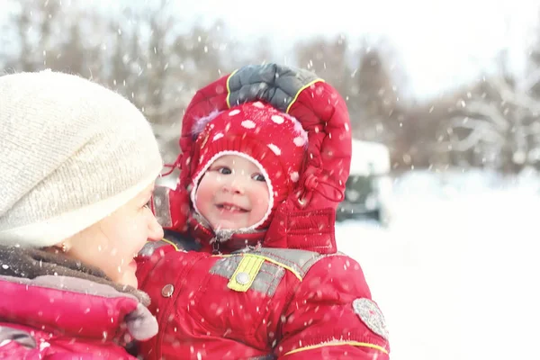 Сім Дітьми Парку Зимовий Снігопад — стокове фото