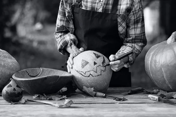 Cabeza Tallada Calabaza Monstruo Vacaciones — Foto de Stock