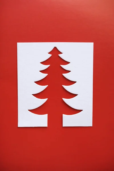 Karácsonyfa Papír Vágás Design Papír Kézműves Kártya Fehér Piros Zöld — Stock Fotó