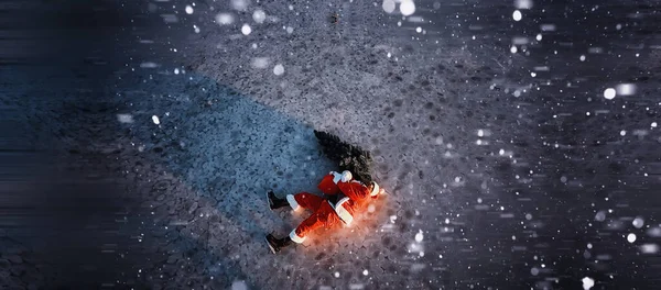 Santa Claus Apresura Cumplir Año Nuevo Con Regalos Árbol Navidad —  Fotos de Stock