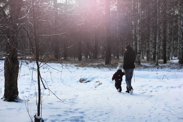Mutlu Bir Aile Kışın Dışarıda Karda Oynar Güler Şehir Parkı — Stok fotoğraf