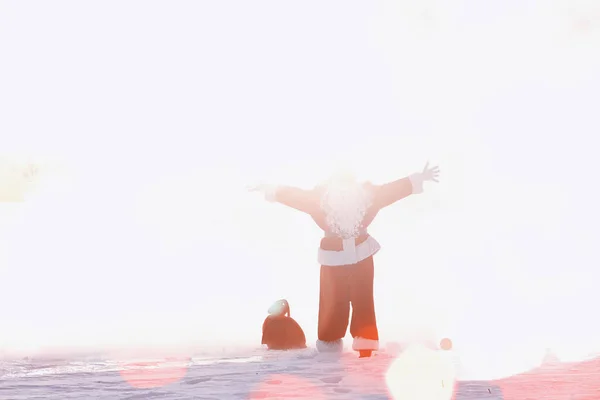 Santa Het Gebied Van Winter Santa Magische Mist Wandelen Langs — Stockfoto