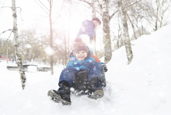 Kinderen Het Park Winter Kinderen Spelen Met Sneeuw Speelplaats Kinderen — Stockfoto