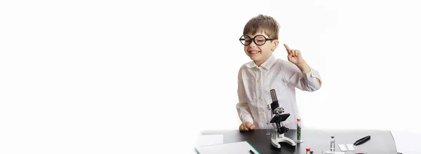 Young Scientists Chemists Children Vocational Guidance Choice Profession Doctor Laboratory — Stock Photo, Image