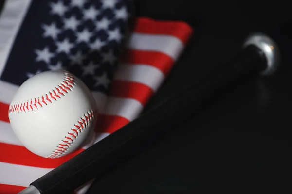 Amerykańska Tradycyjna Gra Sportowa Baseball Koncepcja Baseball Nietoperze Stole Amerykańską — Zdjęcie stockowe