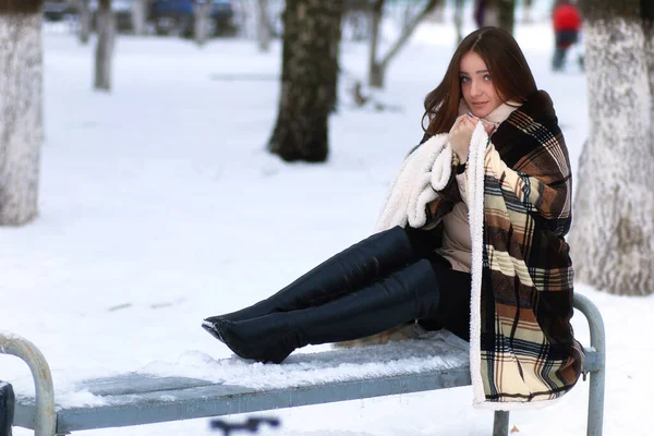 Joven Hermosa Chica Invierno Nevado Día Aire Libre —  Fotos de Stock