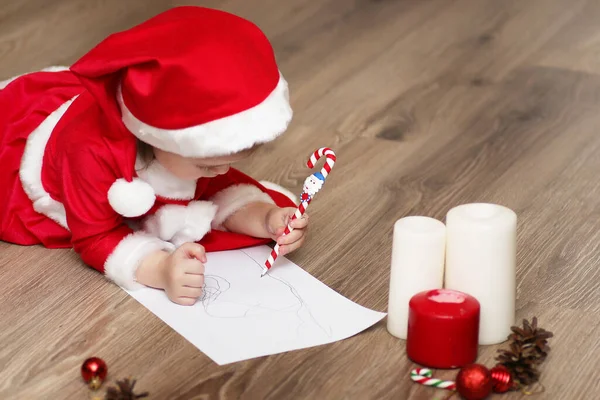 Little Kid Writing Letter Santa Claus — Stock Photo, Image