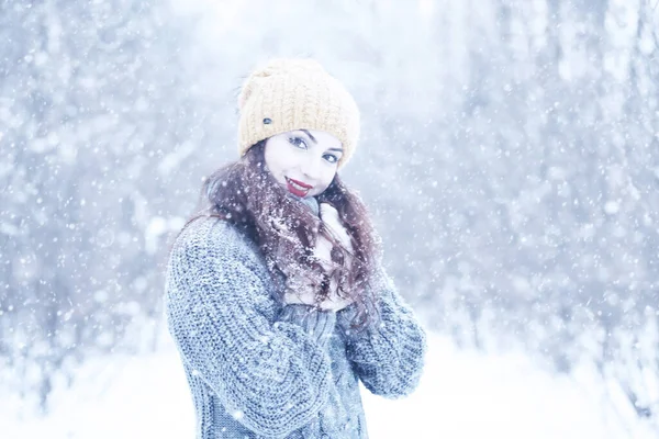 Gyönyörű Lány Egy Szép Napon Téli Park — Stock Fotó