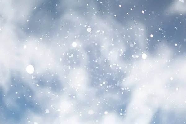 Blauwe Sneeuwval Bokeh Achtergrond Abstracte Sneeuwvlok Wazig Achtergrond — Stockfoto