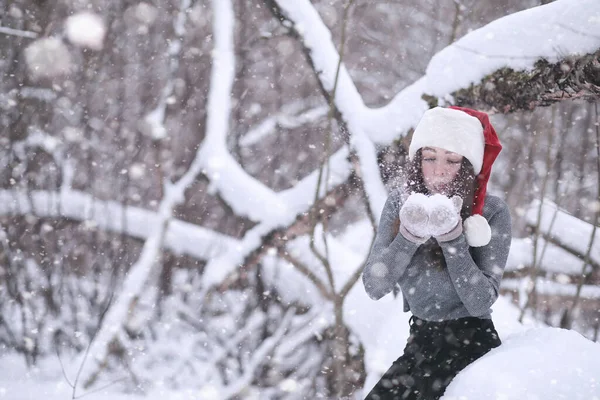 在雪地里 一个冬日的公园里的女孩 — 图库照片