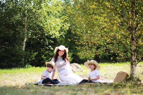 Familia Feliz Con Niños Haciendo Picnic Parque Padres Con Niños —  Fotos de Stock