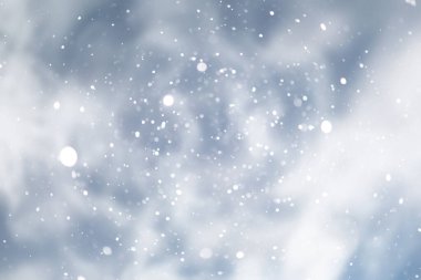 mavi kar yağışı bokeh arkaplan, soyut kar tanesi bulanık arkaplan