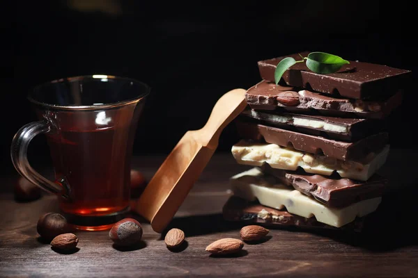 Bar Milk Chocolate Homemade Milk Chocolate Almonds Dried Strawberries Pieces — Stock Photo, Image