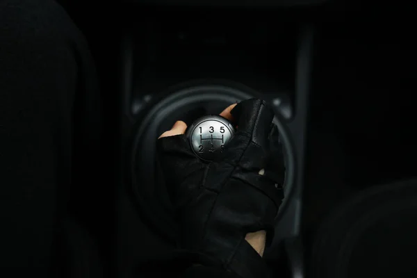 Hand Car Gear Knob Driver Switches Speed Car Hand Gear — Stock Photo, Image