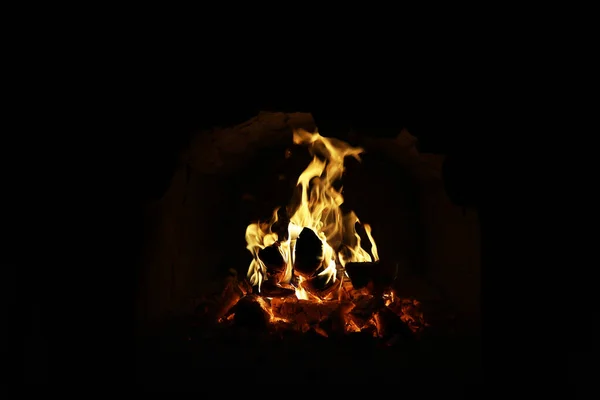 Тло Полум Духовці Язики Вогню Цегляному Каміні Текстура Вогню — стокове фото