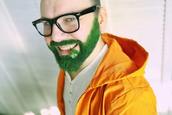 Shocked Happy Happy Saint Patricks Day Bearded Man Wide Open — Stock Photo, Image