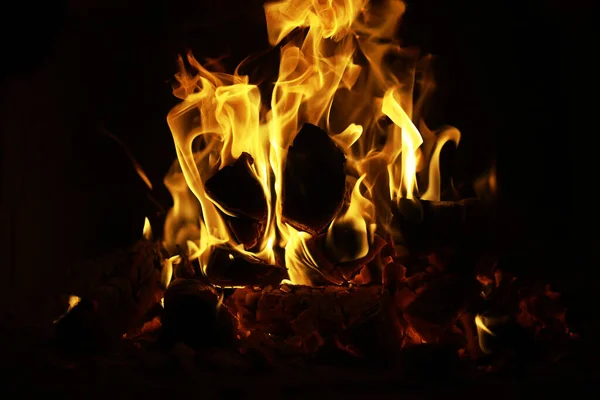 Fundo Chama Forno Línguas Fogo Lareira Tijolo Textura Fogo — Fotografia de Stock