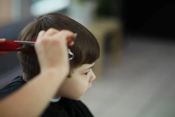 Smiling European Boy Barber Shop Ready Look — Stock Photo, Image