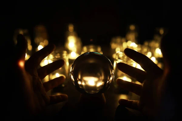 Black Background Ball Candles Divination Prediction Fate — Stock Photo, Image
