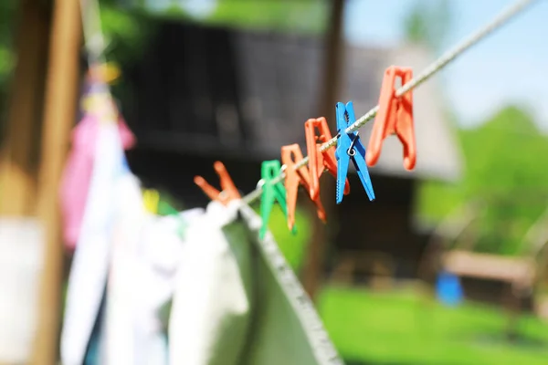 Clothespins Clothesline Summer Dry Clothes Clothes Rope — Stock Photo, Image