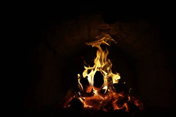 Background Flame Oven Tongues Fire Brick Fireplace Fire Texture — Stock Photo, Image