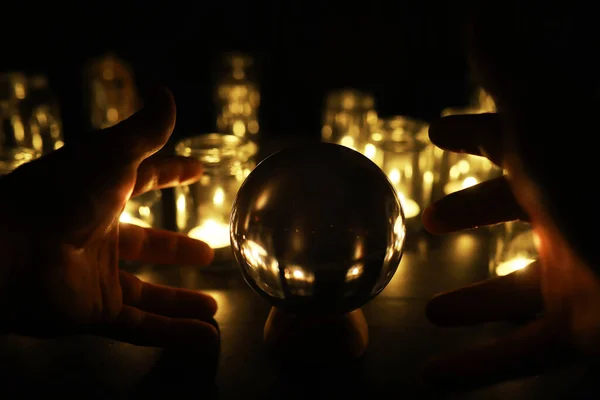 Black Background Ball Candles Divination Prediction Fate — Stock Photo, Image