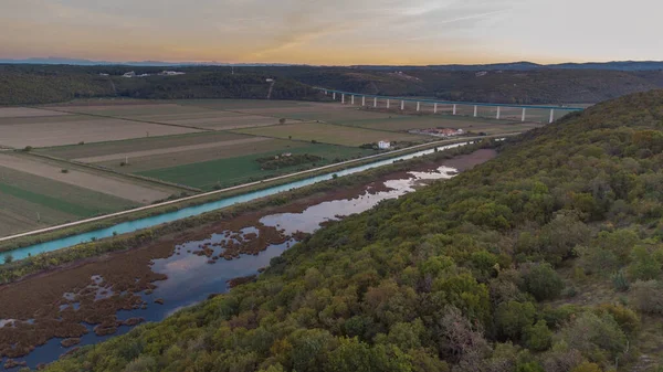 Luchtfoto Van Tar Kanaal Kroatië Plaats Waar Mirna Rivier Uitmondt — Stockfoto