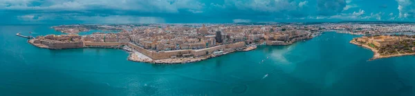 Panorama Drones Aéreos Paisagem Urbana Valetta Capital Malta Dia Ensolarado — Fotografia de Stock