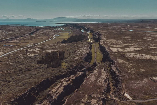 Veduta Aerea Della Collisione Delle Placche Tettoniche Thingvellir Islanda Drone — Foto Stock