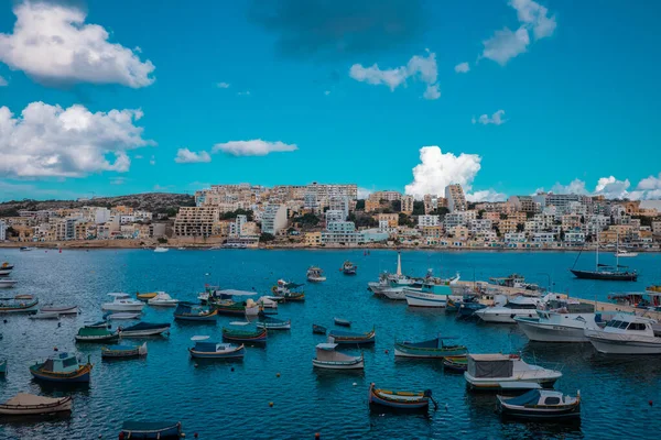 Güneşli Bir Sonbahar Gününde Malta Daki Aziz Paul Körfezi Panoraması — Stok fotoğraf