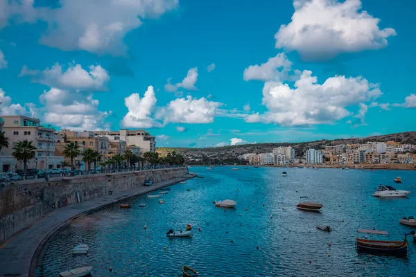 Panorama Van Heilige Paul Baai Malta Een Zonnige Herfstdag Beroemde — Stockfoto