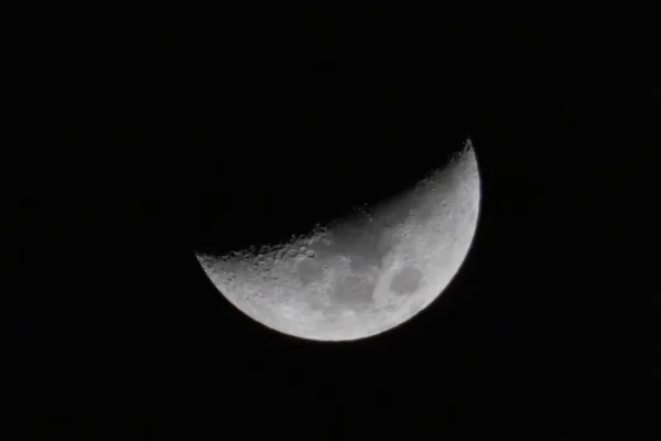 Closeup Photo Moon Blue Sky Realistic Photo Half Moon —  Fotos de Stock