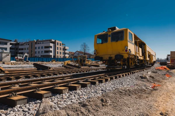 Slovinsku Probíhá Rekonstrukce Vlakového Nádraží Grosuplje Viditelný Manipulační Vlak Zaparkovaný — Stock fotografie